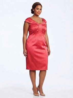 JS Collections Coral Satin Sheath Dress NEW- Sz. 16